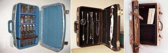 Из старого чемодана можно сделать небольшие шкафчики для кухни или ванной