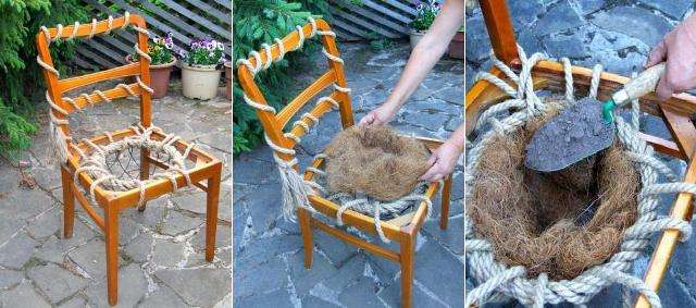 Теперь можно высаживать насаждения и “расцветающий” стул поместить на участке!