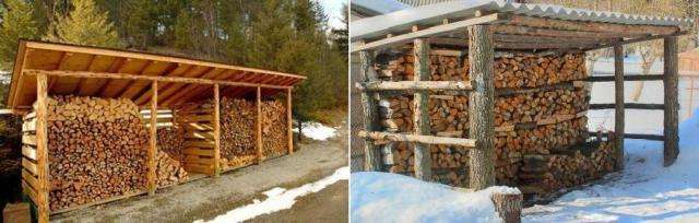 фото: навес для хранения дров зимой